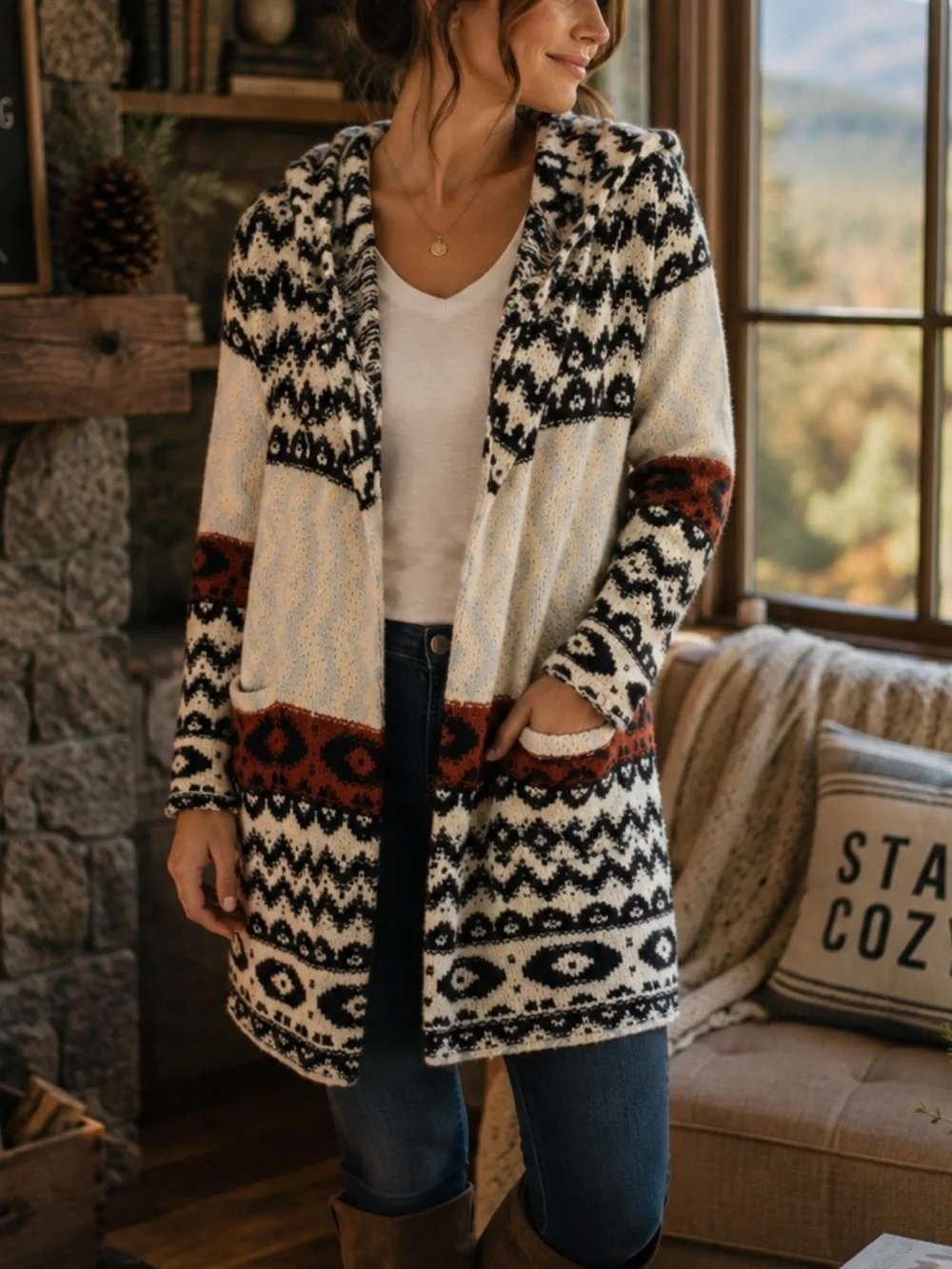 Abercrombie Alpaca Blend Southwest Hooded Cardigan Cozy Cabin Sweater Sz Small